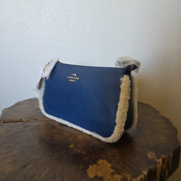Coach Nolita 19 Shearling Pebble Leather Wristlet Bag Slate Blue Chain Strap NWT - Picture 8 of 16